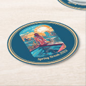 マイアミブリッケルウーマンオンザルーフトップホットタブ ラウンドペーパーコースター (アングル)