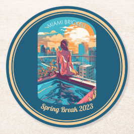 マイアミブリッケルウーマンオンザルーフトップホットタブ ラウンドペーパーコースター