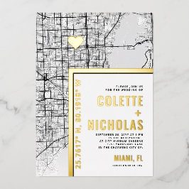 マイアミラブロケーター |シティテーマ結婚の 箔招待状