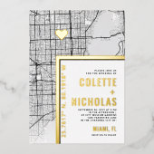 マイアミラブロケーター |シティテーマ結婚の 箔招待状 (正面)