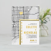 マイアミラブロケーター |シティテーマ結婚の 箔招待状 (立ち正面)