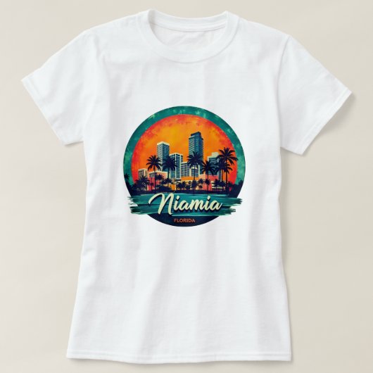 マイアミ市フロリダスカイライン Tシャツ (デザイン正面)