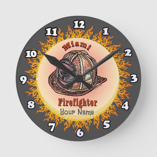 マイアミ消防士時計 ラウンド壁時計 (正面)