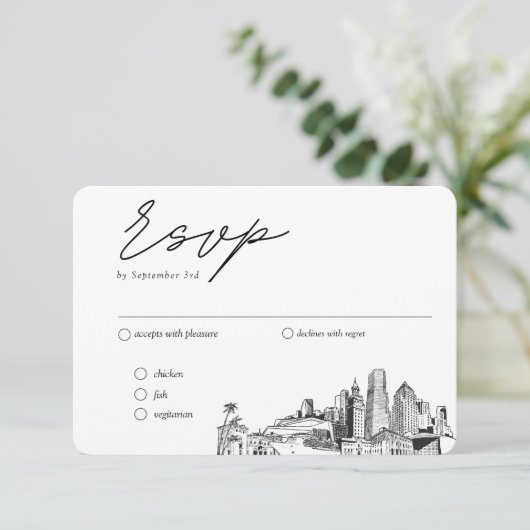 マイアミ結婚のRSVP伝統的 Meal Options エンクロージャーカード (スタンド正面)