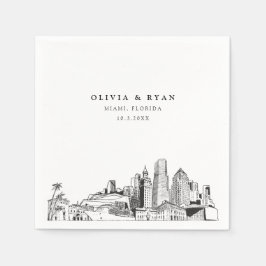 マイアミ結婚スカイラインズ紙カクテルナプキン スタンダードカクテルナプキン