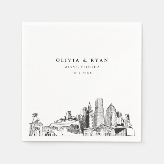 マイアミ結婚スカイラインズ紙カクテルナプキン スタンダードカクテルナプキン (正面)