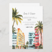 マイアミ結婚式招待状ウォーターカラーヴィンテージ 招待状 (正面/裏面)