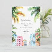 マイアミ結婚式招待状ウォーターカラー 招待状 (スタンド正面)