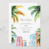 マイアミ結婚式招待状ウォーターカラー 招待状 (正面/裏面)