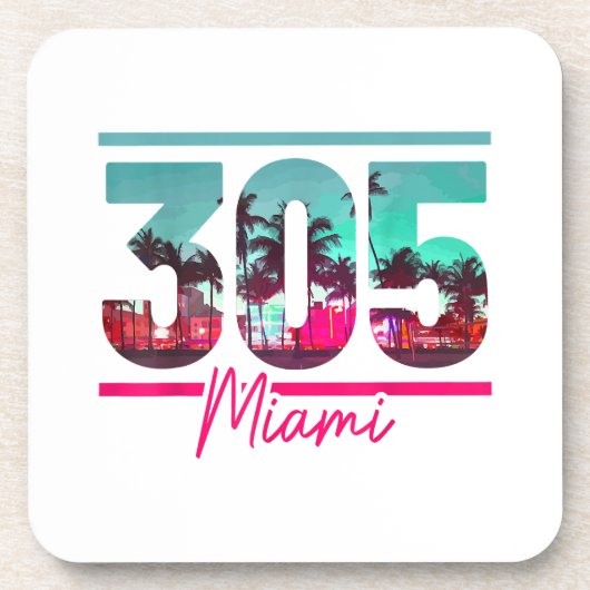 マイアミ305エリアコードフロリダヴィンテージヤシの木Pri コースター (正面)