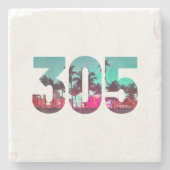 マイアミ305エリアコードフロリダヴィンテージヤシの木Pri ストーンコースター (正面)