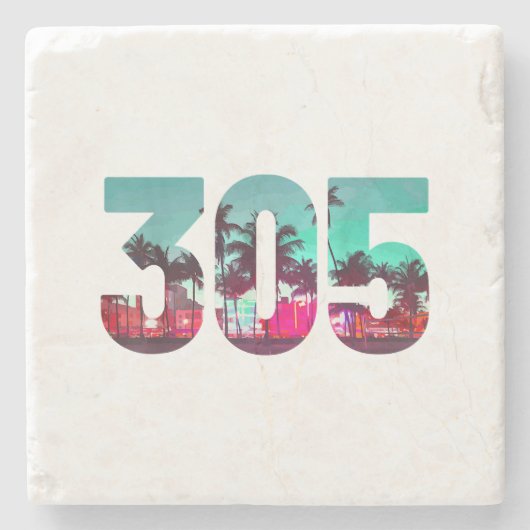 マイアミ305エリアコードフロリダヴィンテージヤシの木Pri ストーンコースター (正面)