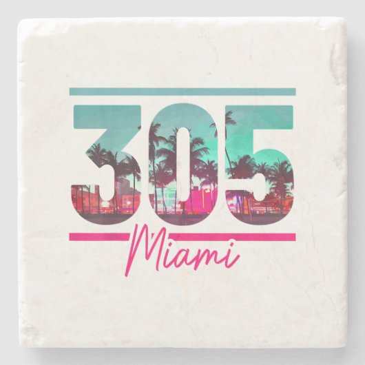 マイアミ305エリアコードフロリダヴィンテージヤシの木Pri ストーンコースター (正面)