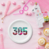 マイアミ305エリアコードフロリダヴィンテージヤシの木Pri ペーパープレート (パーティー)