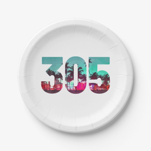 マイアミ305エリアコードフロリダヴィンテージヤシの木Pri ペーパープレート (正面)