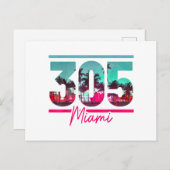 マイアミ305エリアコードフロリダヴィンテージヤシの木Pri ポストカード (正面/裏面)