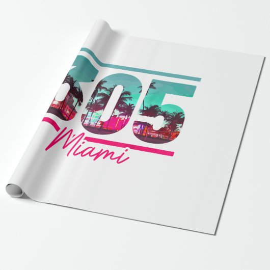 マイアミ305エリアコードフロリダヴィンテージヤシの木Pri ラッピングペーパー (アンロールド)