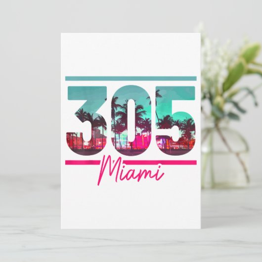 マイアミ305エリアコードフロリダヴィンテージヤシの木Pri 招待状 (スタンド正面)