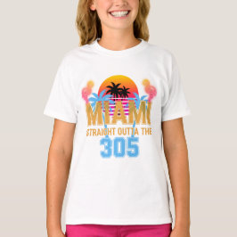 マイアミ ストレート アウッタ ザ 305 ビンテージサンセット ネオン Tシャツ