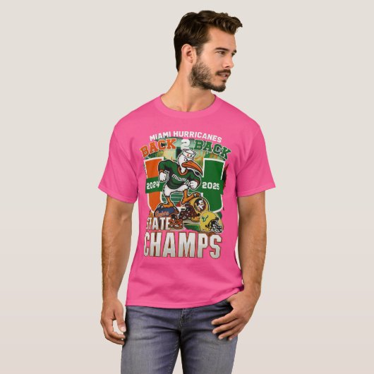 マイアミ・ハリケーンズ ブラック バックトゥバック ステートチャンピオンズ ギー Tシャツ (正面フル)
