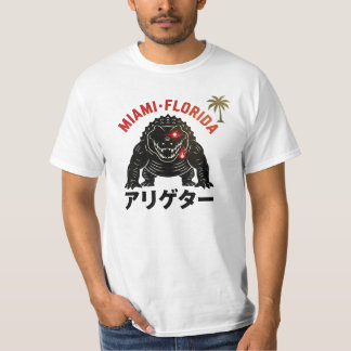 マイアミ フロリダ レトロ怪獣アリゲーター 和風デザイン Tシャツ