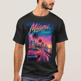 マイアミ フロリダ レトロ ネオン 夕焼け 旅行 Tシャツ