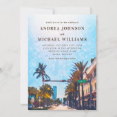 マイアミ フロリダ 水彩画 都市 目的地 ウェディング 招待状 (正面)