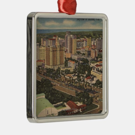 マイアミ、フロリダ-繁華街の空中写真 メタルオーナメント (右)