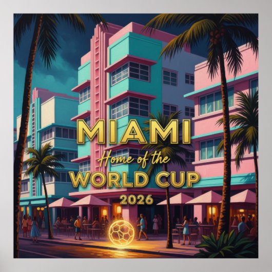 マイアミ ホーム  ワールドカップ 2026 アートデコ サッカー ナイト ポスター (正面)