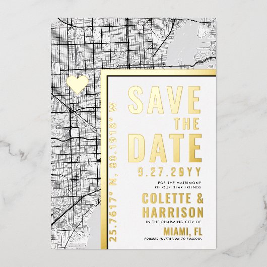 マイアミ ラブ ロケーター | 結婚式の出欠確認 箔招待状 (正面)