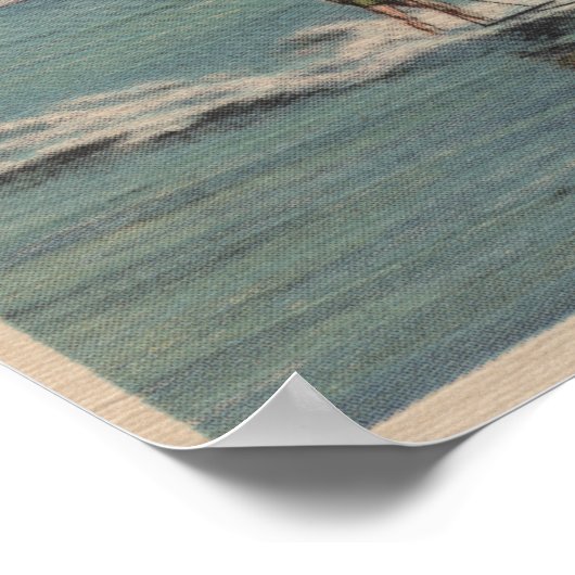 マイアミ， FL – ウォータースキーシーン、木製ボート ポスター (角)