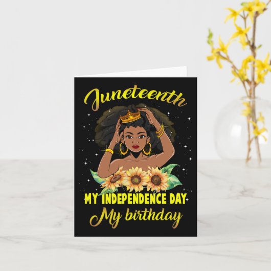 マイインディペンデンスデイ私の誕生日ブラッククイーンガール カード (黄色い花)