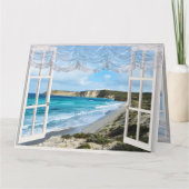 マイウィンドウを通るビーチシーン、誕生日カード カード (裏面)