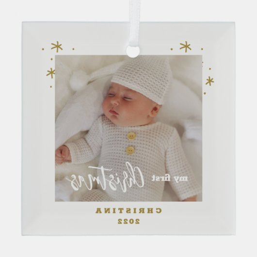 マイエレガント初めてのクリスマスベビーの写真 ガラスオーナメント (裏面)