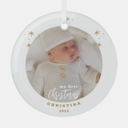 マイエレガント初めてのクリスマスベビーの写真 ガラスオーナメント (正面)