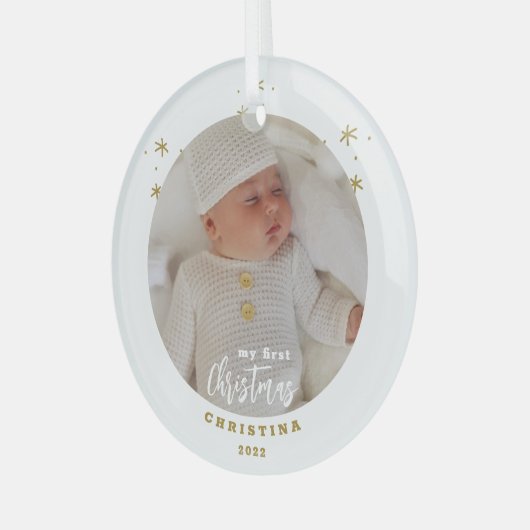 マイエレガント初めてのクリスマスベビーの写真 ガラスオーナメント (正面左)