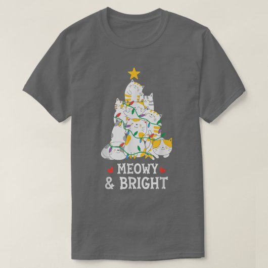 マイオイと明るい猫クリスマスツリーメリークリスマスC Tシャツ (デザイン正面)