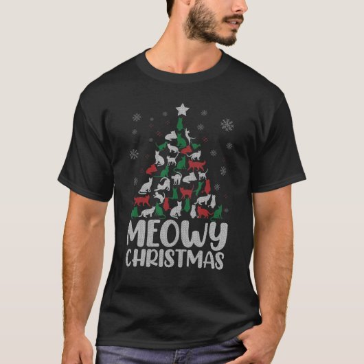 マイオウィカタマスキャッツクリスマスツリー醜いクリスマスセーター Tシャツ (正面)