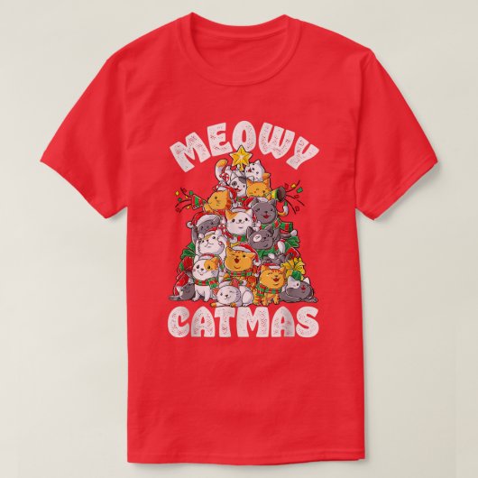 マイオウィカタマスキャットクリスマスツリークリスマス Tシャツ (デザイン正面)