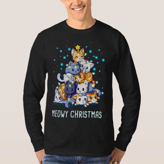 マイオウィカタマスキャットクリスマスツリーライトキャットクリスマスP Tシャツ (正面)