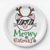 マイオウィカタマスクリスマスキティキャットレッドノーズトナカイ ペーパープレート (正面)