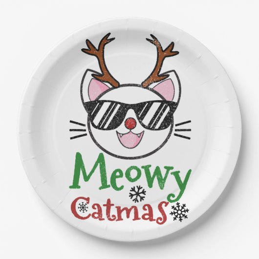 マイオウィカタマスクリスマスキティキャットレッドノーズトナカイ ペーパープレート (正面)