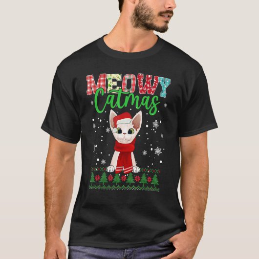 マイオウィカタマスクリスマスキャットサンタスカーフ醜い Tシャツ (正面)
