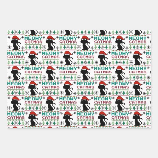 マイオウィカタマスクリスマスサンタキャット醜いセーター ラッピングペーパーシート (正面)