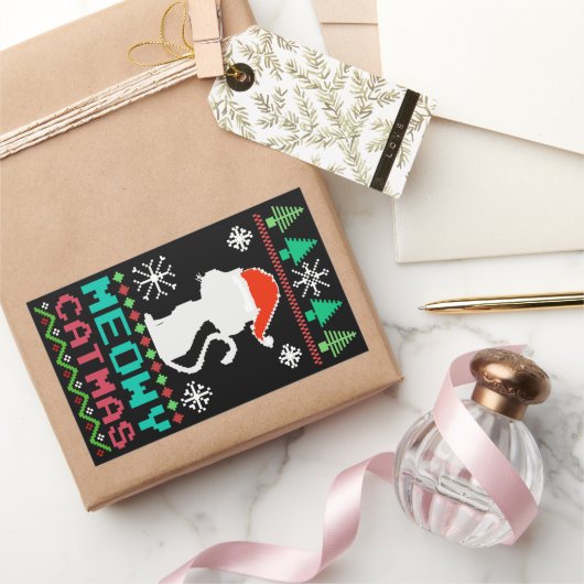 マイオウィカタマスクリスマスサンタキャット醜いセーター 長方形シール (ギフト)