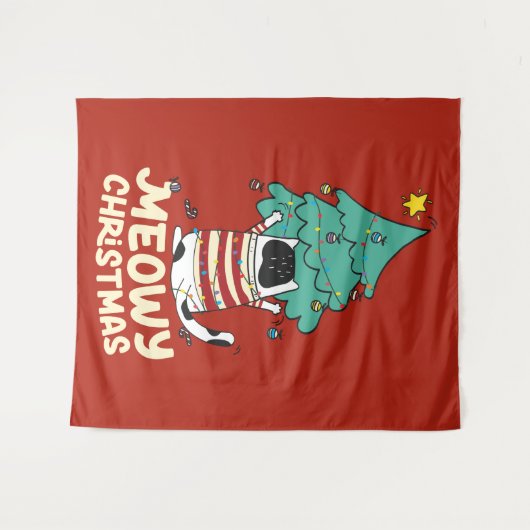 マイオウィクリスマスおもしろい猫好き タペストリー (正面(横))