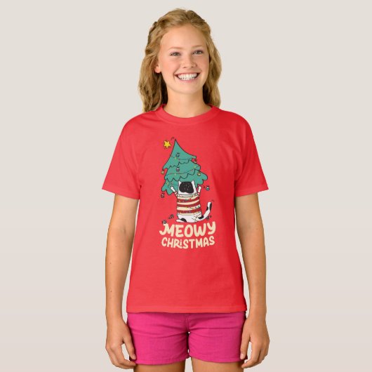 マイオウィクリスマスおもしろい猫好き Tシャツ (正面フル)