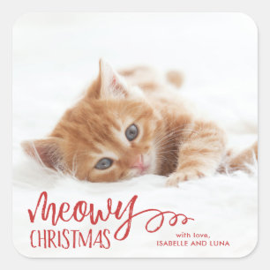 マイオウィクリスマスキャットペットホリデーステッカー スクエアシール