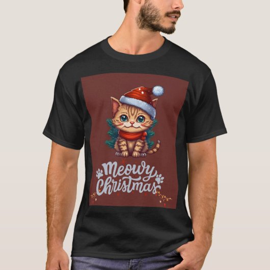 マイオウィクリスマスキャット – かわいいフェスティバルホリデーデザイン Tシャツ (正面)