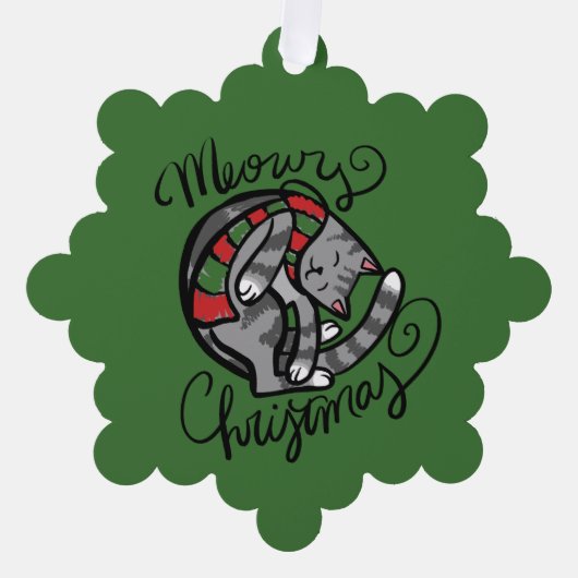 マイオウィクリスマスグレーキャットアート オーナメントカード (正面)